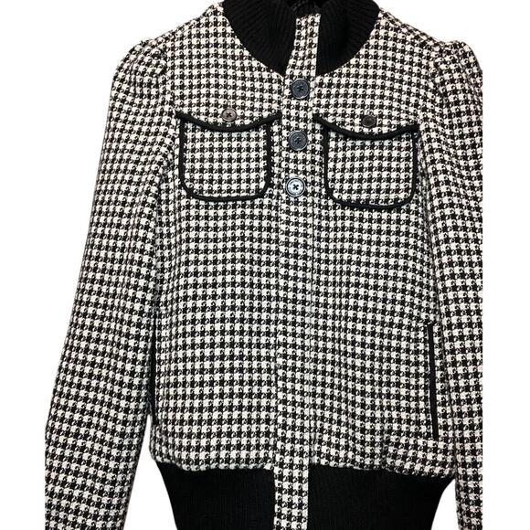 VTG Billabong Black/White Houndstooth Tweed Wool Blend Full Zip Puffed Shoulder - Picture 10 of 14
